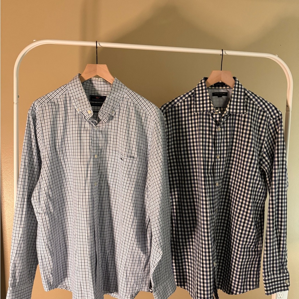 Banana Republic Blue and White Plaid Button-Down Shirts